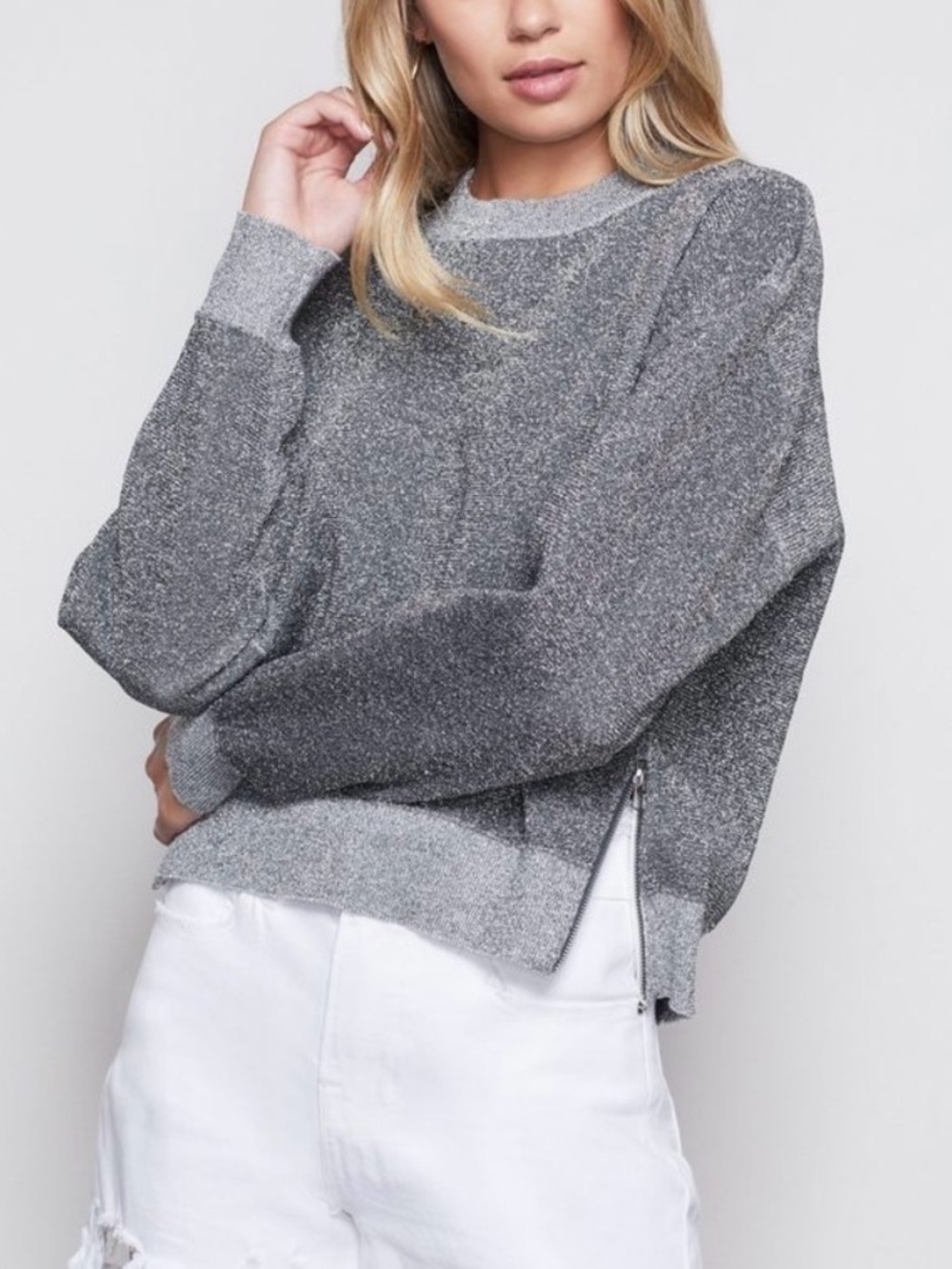Good American Metallic Cropped Sweater Side Zip Size 2
